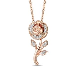 Enchanted Disney Belle 1/10 CT. T.W. Diamond Rose Pendant in 10K Rose Gold - 19"